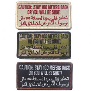 ODSP Airsoft Morale Patch 1 Caution Stay 100 Meters Back or You Will Be Shot Embroidery Military Tactical Morale Badge Hook & Loop Desert Emblem Patch 3.94" x 1.97" Sized for Clothes Jeans Jackets Backpacks (Bubble 3 Pieces)