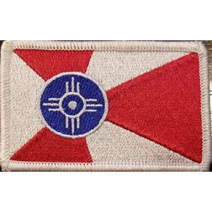 Fast Service Designs Airsoft Morale Patch 1 City of Wichita Kansas Flag Embroidered Patch with Hook & Loop MC Biker Tactical Morale Shoulder Travel Emblem White Border