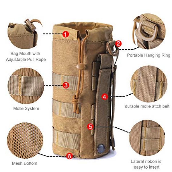 R.SASR Tactical Pouch 6 Upgraded Sports Water Bottles Pouch Bag, Tactical Drawstring Molle Water Bottle Holder Tactical Pouches, Travel Mesh Water Bottle Bag Tactical Hydration Carrier