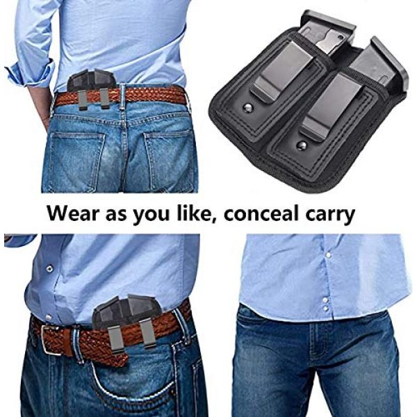 ACEXIER Tactical Pouch 7 ACEXIER Universal Double Magazine Pouch for 9mm .40 .45 .380 .357, IWB Mag Holster Concealed Cary for Double Stack, Mag Holder for Glock 19 43 17 1911 S&W M&P, IWB Clip Magazine Pouch IWB Pistol Ammo