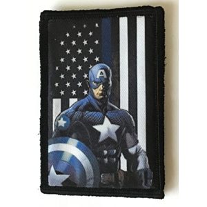 RedheadedTshirts Airsoft Morale Patch 1 Captain America Thin Blue Line Morale Patch. 2x3" Hook and Loop Patch. Made in The USA