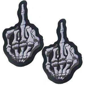 QTao Airsoft Morale Patch 1 QTao UPA134 Hook & Loop Skull Middle Finger Funny Tactical Morale Patch Bundle 2 Pieces (Color 1)