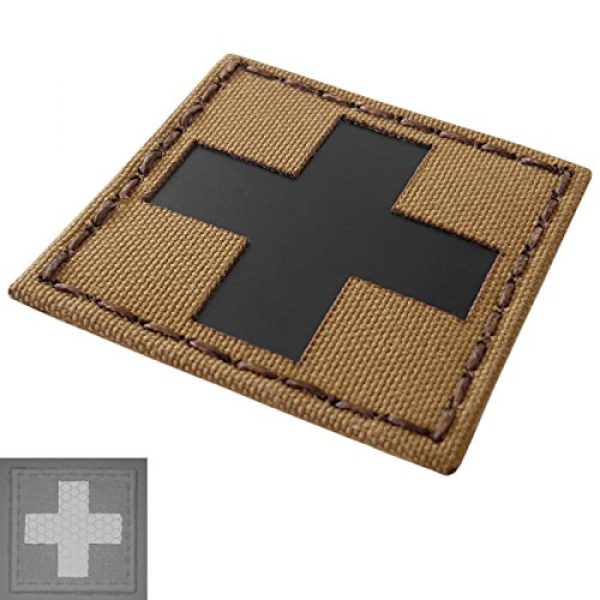 Tactical Freaky Airsoft Morale Patch 2 Red Cross Coyote Brown Tan Infrared IR MED Medical EMS EMT 2x2 Tactical Morale Touch Fastener Patch