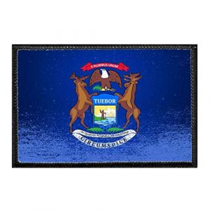 P PULLPATCH Airsoft Morale Patch 1 Michigan State Flag - Color - Distressed Morale Patch | Hook and Loop Attach for Hats, Jeans, Vest, Coat | 2x3 in | by Pull Patch