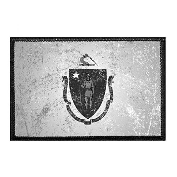 P PULLPATCH Airsoft Morale Patch 1 Massachusetts State Flag - Black and White - Distressed Morale Patch | Hook and Loop Attach for Hats, Jeans, Vest, Coat | 2x3 in | by Pull Patch