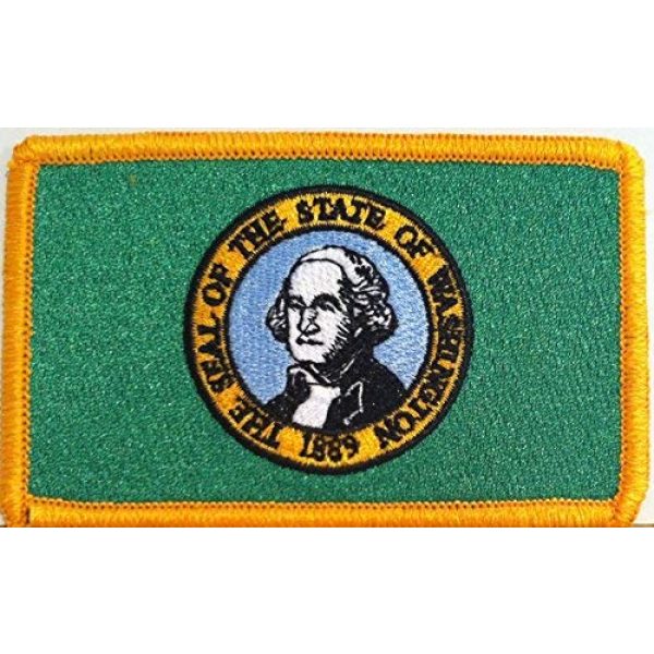 Fast Service Designs Airsoft Morale Patch 1 Washington State Flag Embroidered Patch with Hook & Loop Travel Morale Patriotic USA MC Biker Shoulder Gold Border Emblem #013
