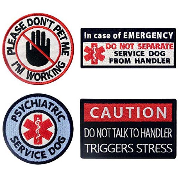 TailWag Planet Airsoft Morale Patch 1 Service Dog Do Not Pet Separate from Handler Triggers Stress Psychiatric Medic Paramedic Star of Life Vest/Harnesses Tactical Morale Patch Embroidered Badge Fastener Hook & Loop Emblem, 4 Pcs