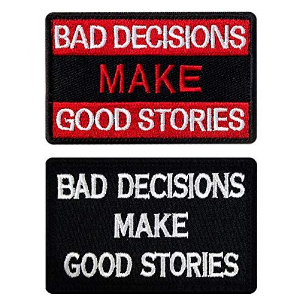 Ebateck Airsoft Morale Patch 1 Ebateck Bad Decisions Make Good Stories Patch, 2 Pack, Embroidered Morale Patches Tactical Funny for Hat Backpack Jackets (Applique Fastener Hook - Loop), Red & Black Color