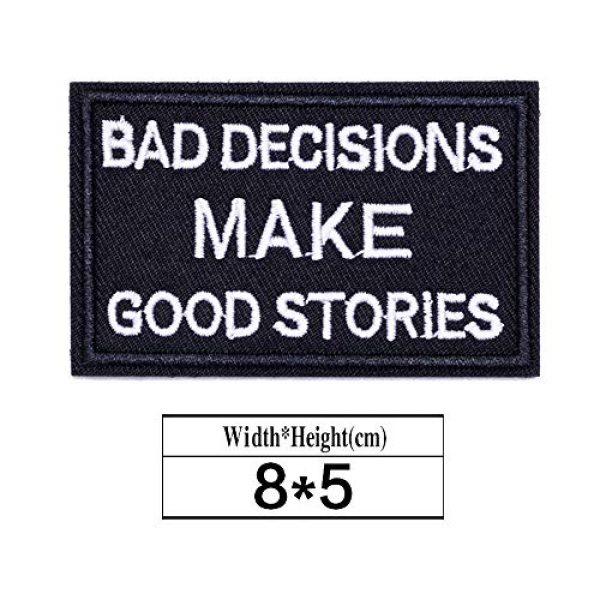 ZHDTW Airsoft Morale Patch 2 ZHDTW Tactical Morale Decorative Patches Letter with Hook Loop Bad Decision Makes Good Stories (DT044)