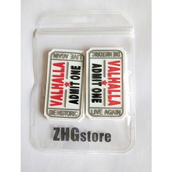 ZHG Airsoft Morale Patch 3 ZHG Bundle 2 PCS Embroidery Ticket to Valhalla Admit One Die Historic Live Again Military Tactical Morale Badge Patch (Velcro - White)
