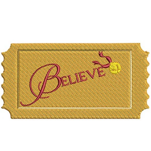 Sassy Treasures Airsoft Morale Patch 1 Believe Golden Ticket Polar Express - 4" W x 2" T Embroidered Patch DIY Iron On/Sew On Christmas Holiday Novelty Theme Decorative Applique