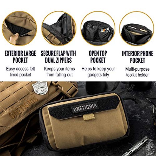 OneTigris Tactical Pouch 3 OneTigris Horizontal EDC Pouch Utility MOLLE Tool Bag Organizer with Phone Pocket & Patch Panel