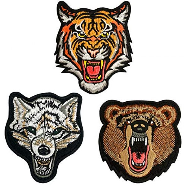 LanXin Airsoft Morale Patch 1 Tiger Bear Wolf Embroidery Patch Animal Military Morale Patches Tactical Combat Emblem Applique Embroidered Badges Hook and Loop Fasteners Backing Patches