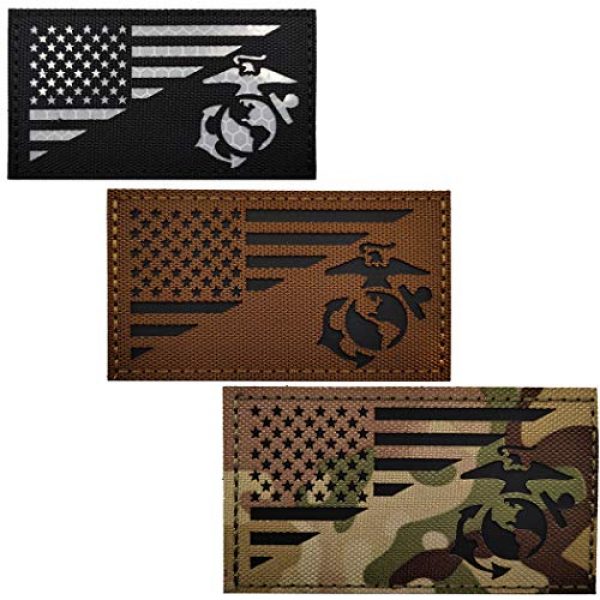 ODSP Airsoft Morale Patch 1 3 Pieces IR Reflective Patch, USA American Flag w/Marine Corps USMC Tactical Morale Fastener Hook and Loop Patches 3.54 x 1.97 inch for Hats, Clothes, Backpacks, Uniforms, Tactical Gears