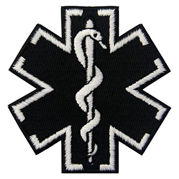 EmbTao Airsoft Morale Patch 2 EmbTao Glow in Dark ACU EMS EMT Medic Paramedic Star of Life Morale Tactical Embroidered Applique Iron On/Sew On Patch - Black & White