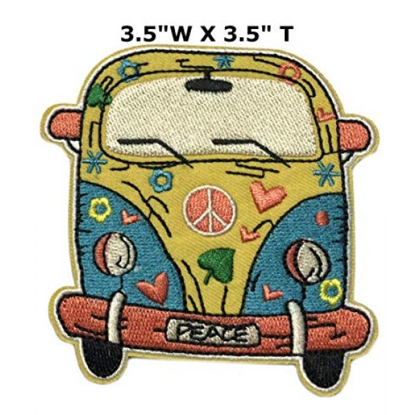 Appalachian Spirit Airsoft Morale Patch 2 Hippie Peace Van 3.5" Embroidered Patch DIY Iron-on or Sew-on Decorative Vacation Souvenir Travel Appliques Retro Vintage 1970's Peace Van Weed Love Heart Dove Surf Music Festival Karma
