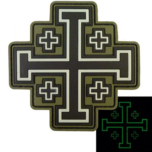 LEGEEON Airsoft Morale Patch 1 LEGEEON Glow Dark Olive Drab OD Order Holy Sepulchre Jerusalem Cross Crusaders Morale Touch Fastener Patch