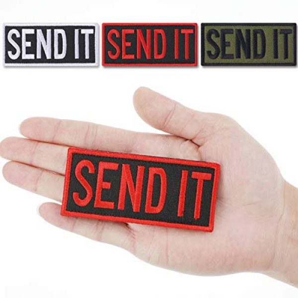 Syhood Airsoft Morale Patch 3 3 Pieces Send It Embroidered Patch with Hook and Loop Fastener Backing Tactical Applique Uniform Patch Funny Military Patch for Caps Bags Vests Uniforms, 3 Colors