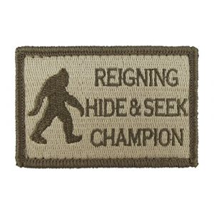 Morale Tags Airsoft Morale Patch 1 Reigning Hide and Seek Champion Bigfoot Funny Hook and Loop Fully Embroidered Morale Tags Patch (Subdued)