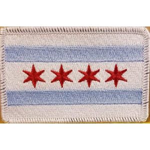 Fast Service Designs Airsoft Morale Patch 1 Chicago City Flag Patch Embroidered with Hook & Loop Tactical Travel Morale Shoulder Emblem White Border #3