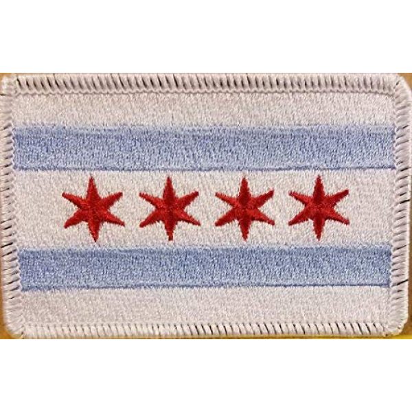 Fast Service Designs Airsoft Morale Patch 1 Chicago City Flag Patch Embroidered with Hook & Loop Tactical Travel Morale Shoulder Emblem White Border #3
