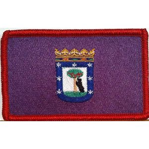 Fast Service Designs Airsoft Morale Patch 1 Madrid Spain Espaa Flag Embroidered Patch with Hook & Loop Travel Morale Patriotic MC Biker Shoulder Red Border Emblem #414