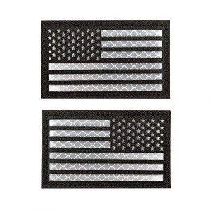 HNGKIANGHU Airsoft Morale Patch 1 2x3.14 Inch Reflective Black White US USA American Flag Morale Tactical SWAT Patches Hook-Fastener Backing 3D PVC Patch (B- 1 Left + 1 Right)