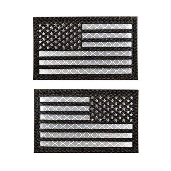 HNGKIANGHU Airsoft Morale Patch 1 2x3.14 Inch Reflective Black White US USA American Flag Morale Tactical SWAT Patches Hook-Fastener Backing 3D PVC Patch (B- 1 Left + 1 Right)