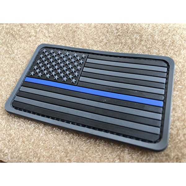 Baotu Airsoft Morale Patch 2 2 Pack 2x3.5 3D PVC Rubber Thin Blue Line US USA American Flag Patch Police Patch Hook-Fastener Backing (Gray)