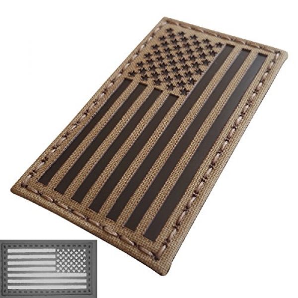Tactical Freaky Airsoft Morale Patch 4 Tactical Freaky Bundle Set of 4 Coyote Brown Infrared IR USA American Flags Forward Reversed Morale Fastener Patches