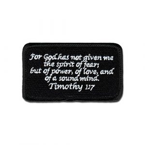 BASTION Airsoft Morale Patch 1 BASTION Morale Patches (Timothy 1:7, Black) | 3D Embroidered Patches with Hook & Loop Fastener Backing | Well-Made Clean Stitching | Christian Patches Ideal for Tactical Bag, Hats & Vest