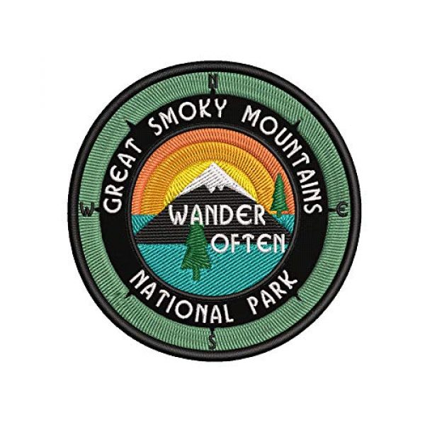 Sassy Treasures Airsoft Morale Patch 1 Great Smoky Mountains National Park - Wander Often - 3.5" Embroidered Patch DIY Iron On/Sew On Vacation Souvenir Travel Novelty Theme Decorative Applique