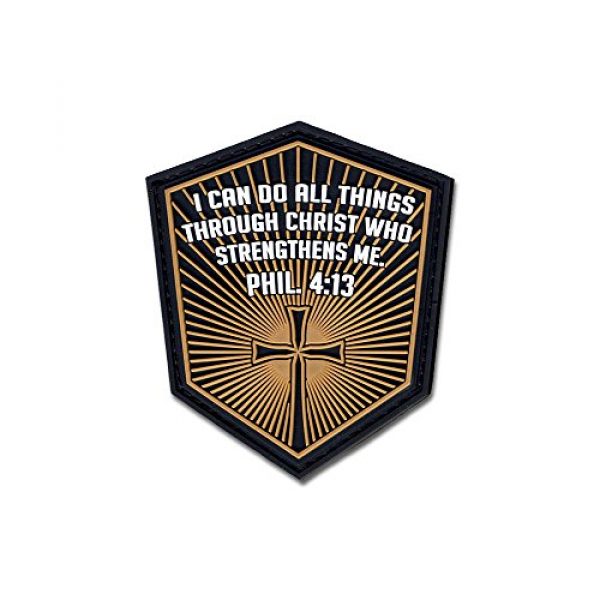 BASTION Airsoft Morale Patch 1 BASTION Morale Patches (Phil. 4:13, Tan) | 3D PVC Patch with Hook & Loop Fastener Backing | Well-Made | Military Combat Badge Patches Ideal for Tactical Bag, Hats & Vest
