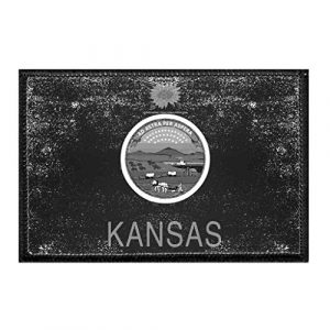 P PULLPATCH Airsoft Morale Patch 1 Kansas State Flag - Black and White - Distressed Morale Patch | Hook and Loop Attach for Hats, Jeans, Vest, Coat | 2x3 in | by Pull Patch