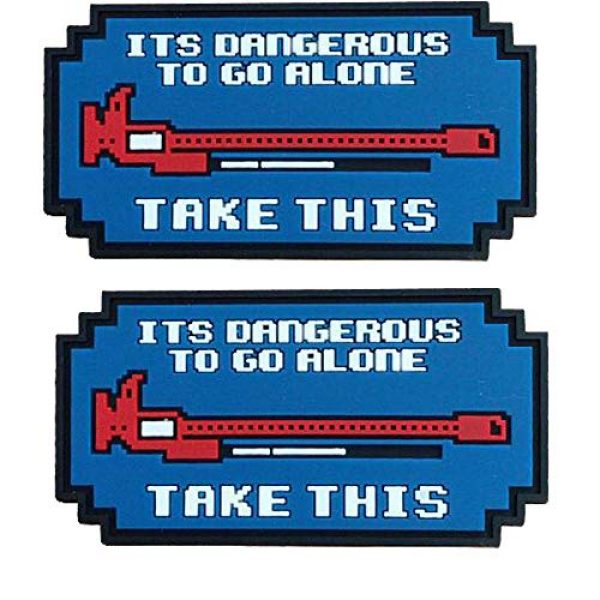 ODSP Airsoft Morale Patch 1 It's Dangerous to Go Alone Patch 3D Tactical Military Morale PVC Rubber Patches with Hook and Loop Backing Badges 2PCS (Blue)