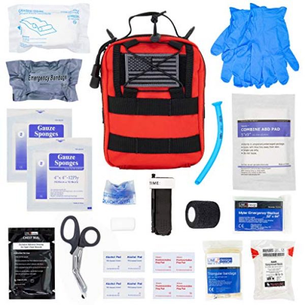 LINE2design Tactical Pouch 1 LINE2design Complete Survival Kit - EMS EMT Emergency Response Fully Stocked Tactical Molle Bag - Advanced First Aid Medical Supplies - Heavy Duty Outdoor Gear EDC IFAK Pouch Stop Bleeding Kit - Red