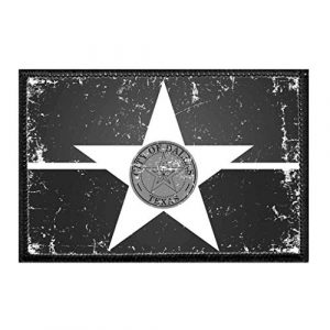 P PULLPATCH Airsoft Morale Patch 1 Dallas City Flag - Black and White - Distressed Morale Patch | Hook and Loop Attach for Hats, Jeans, Vest, Coat | 2x3 in | by Pull Patch