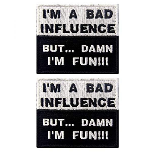 Ebateck Airsoft Morale Patch 1 Ebateck Morale Patches Tactical Funny, 2.5-Inch-by-3-Inch, I'm A Bad Influence But Damn I'm Fun Patch Hook Fastener, Black White