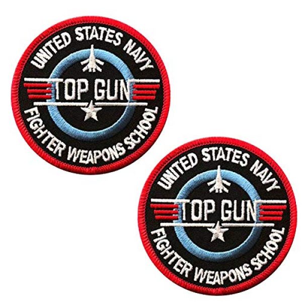 ODSP Airsoft Morale Patch 1 Top Gun Custom Personalized Embroidered Military Tactical Morale Patches School Name Applique Badge with Hook&Loop Fastener Backing Bundle 2 Pieces 3.15 Inch Diameter