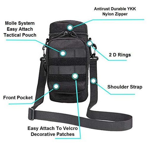 JASLITE Tactical Pouch 2 JASLITE Water Bottle Pouch, Upgraded 1000D Nylon Tactical Military MOLLE H2O Pouch Bottle Holder Hydration Carrier,Detachable Shoulder Strap for Backpack Camping Travel Outdoor Activities