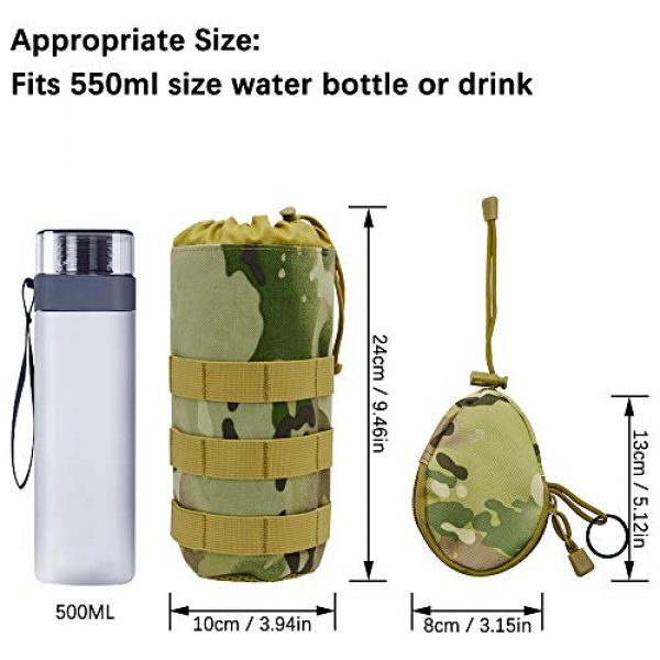 LZYMSZ Tactical Pouch 2 Upgraded Army Sport Water Bottle Pouch Bag with Mini Wallet Bag, Tactical Drawstring MOLLE Bottle Holder Pouches and Portable Key Bag, Travel Carrier Survival tool for Hiking Climbing Fishing (550ML)