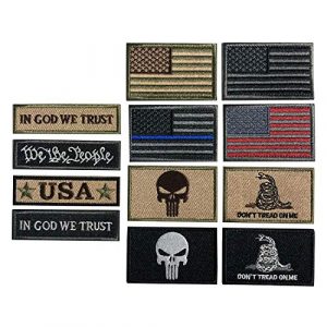 XUNQIAN Airsoft Morale Patch 1 Bundle 12 Pieces USA Flag Patch Thin Blue Line Tactical American Flag US United States Military Morale Patches Set for Caps,Bags,Backpacks,Tactical Vest,Military Uniforms (D-USA Patch)