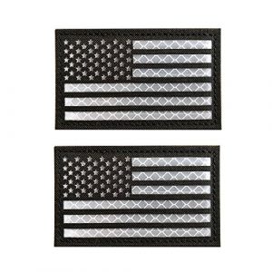 Baotu Airsoft Morale Patch 1 2x3.5 Reflective Black White US USA American Flag Tactical Patches Hook-Fastener Backing (2 Pack)