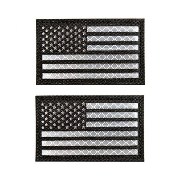 Baotu Airsoft Morale Patch 1 2x3.5 Reflective Black White US USA American Flag Tactical Patches Hook-Fastener Backing (2 Pack)
