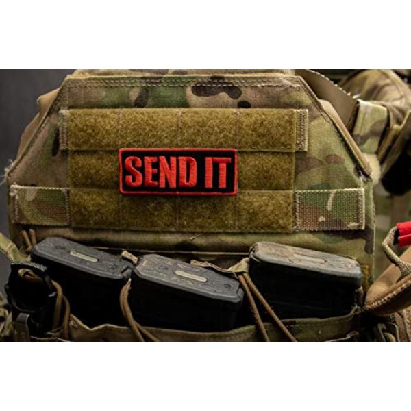 BASTION Airsoft Morale Patch 2 BASTION Morale Patches (Send It, Choose Color) | 3D Embroidered Patches with Hook & Loop Fastener Backing | Well-Made Clean Stitching | Military Patches Ideal for Tactical Bag, Hats & Vest (Red)