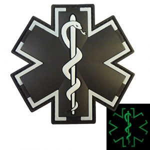 LEGEEON Airsoft Morale Patch 1 LEGEEON Glow Dark Black EMS EMT Medic Paramedic Star of Life Morale Tactical PVC Touch Fastener Patch