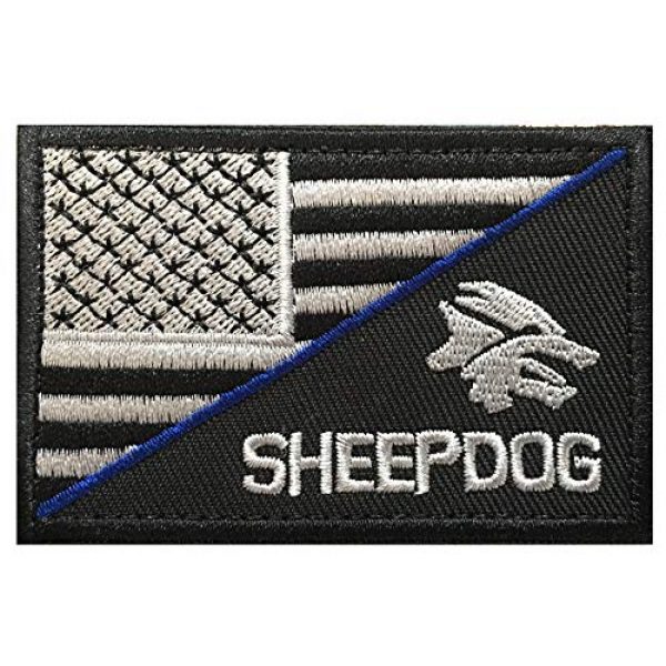 SpaceAuto Airsoft Morale Patch 1 SpaceAuto Decorative Sheepdog w/ USA American Flag Embroidered Military Tactical Morale Patch 3" x 1.97" - Slash Thin Blue Line