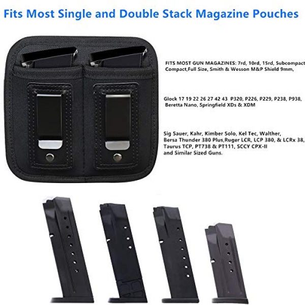 ACEXIER Tactical Pouch 4 ACEXIER Universal Double Magazine Pouch for 9mm .40 .45 .380 .357, IWB Mag Holster Concealed Cary for Double Stack, Mag Holder for Glock 19 43 17 1911 S&W M&P, IWB Clip Magazine Pouch IWB Pistol Ammo