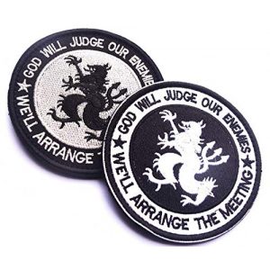 Tactical Embroidery Patch Airsoft Morale Patch 1 God Will Judge Our Enemies We'll Arrange The Meeting Tactical Embroidery Patch Hook & Loop Morale Patch Military Patch for Clothing Accessory Backpack Armband (2pcs)
