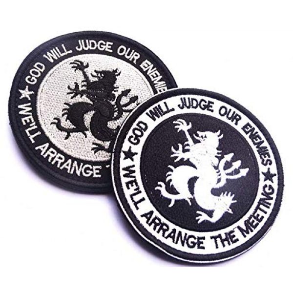 Tactical Embroidery Patch Airsoft Morale Patch 1 God Will Judge Our Enemies We'll Arrange The Meeting Tactical Embroidery Patch Hook & Loop Morale Patch Military Patch for Clothing Accessory Backpack Armband (2pcs)